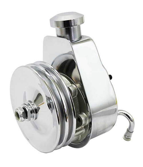 Power Steering Pump, Chrome, Billet Cap, Chrome 2 Groove Pulley - Saginaw