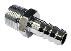 Gas Tank Hose Fitting, 180 Degree, 3/8", Chrome