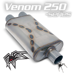 Black Widow Venom 250 Exhaust Muffler, Single In, Dual Out